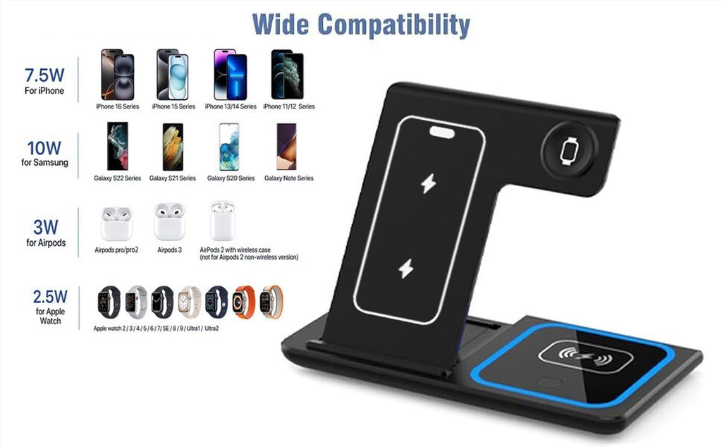 Wireless Charger for Iphone Apple Watch & Airpods 3 in 1 Wireless Charger Stand