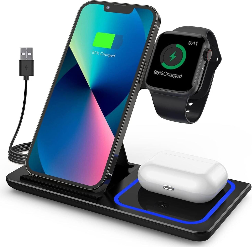 Wireless Charger for Iphone Apple Watch & Airpods 3 in 1 Wireless Charger Stand