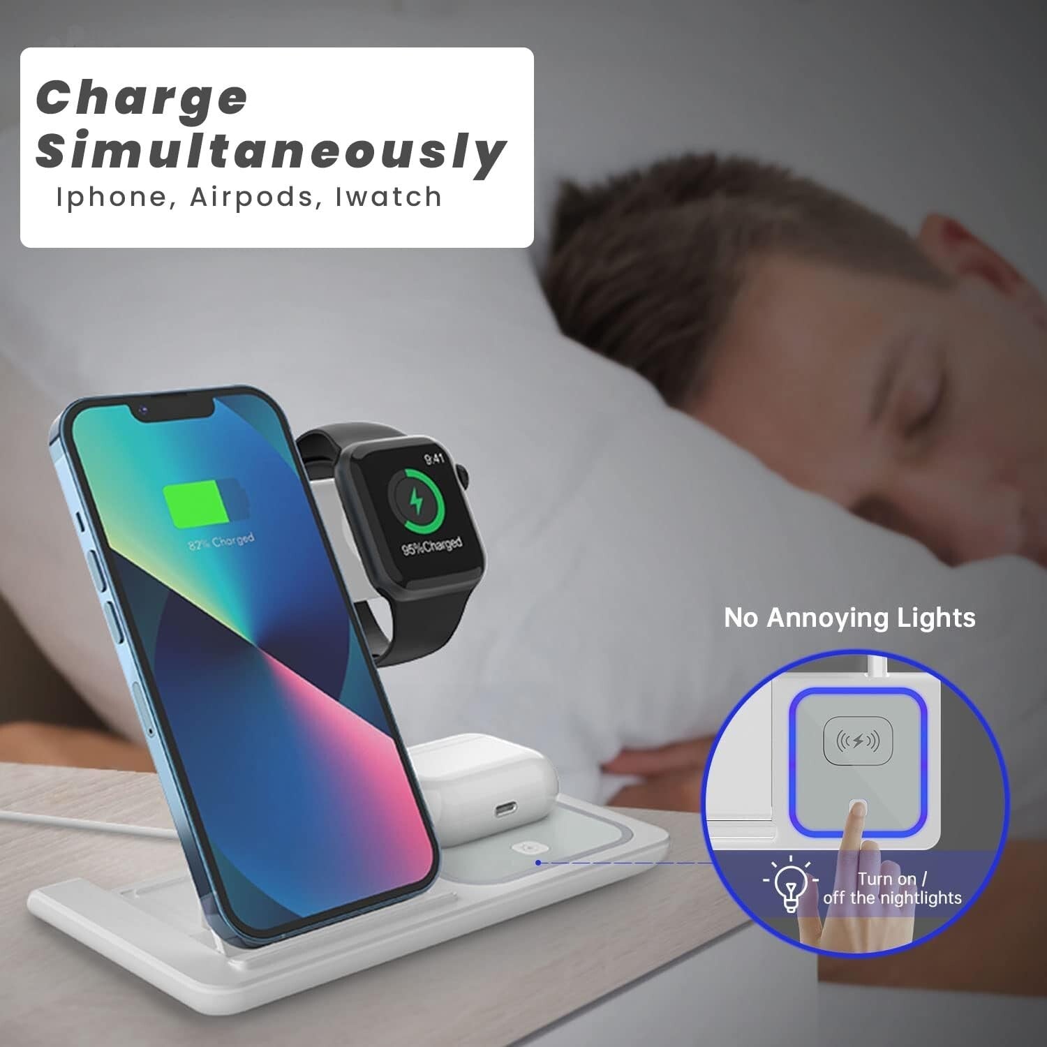 Wireless Charger for Iphone Apple Watch & Airpods 3 in 1 Wireless Charger Stand