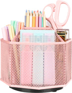 Stylish Light Pink EXERZ Desk Organiser - 360° Rotating Caddy with 5 Compartments for Ultimate Desk Tidy