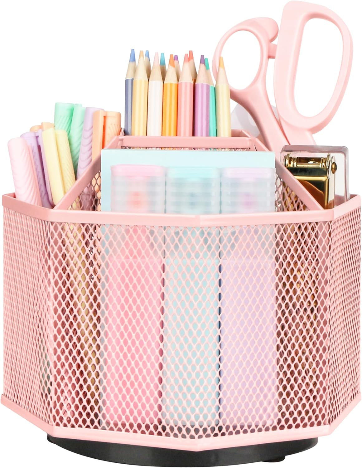 Stylish Light Pink EXERZ Desk Organiser - 360° Rotating Caddy with 5 Compartments for Ultimate Desk Tidy