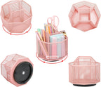 Stylish Light Pink EXERZ Desk Organiser - 360° Rotating Caddy with 5 Compartments for Ultimate Desk Tidy