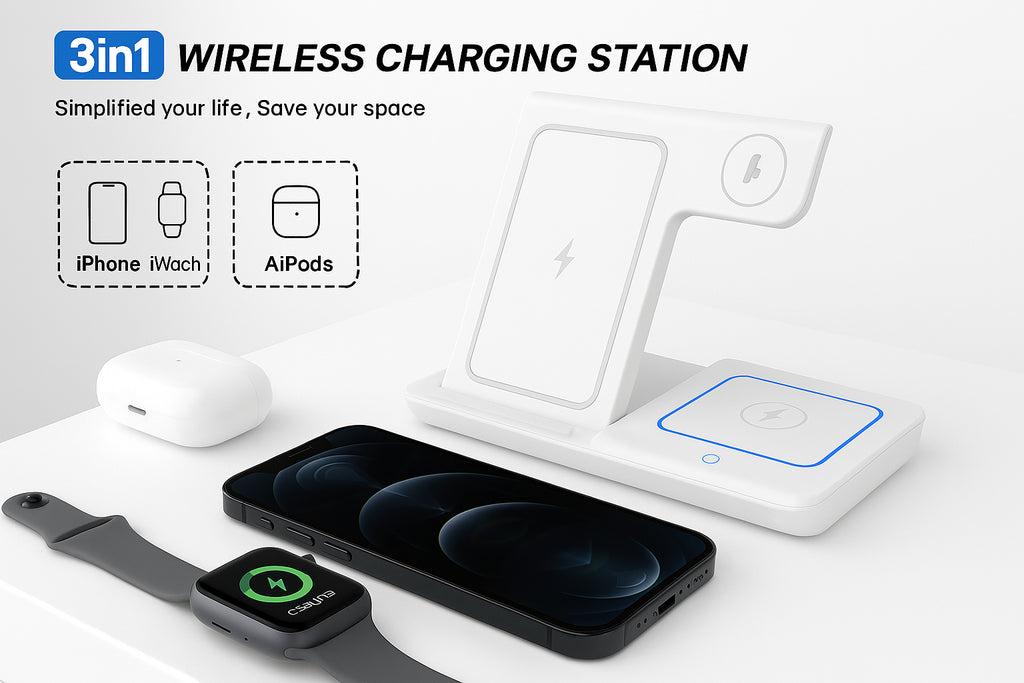 Wireless Charger for Iphone Apple Watch & Airpods 3 in 1 Wireless Charger Stand