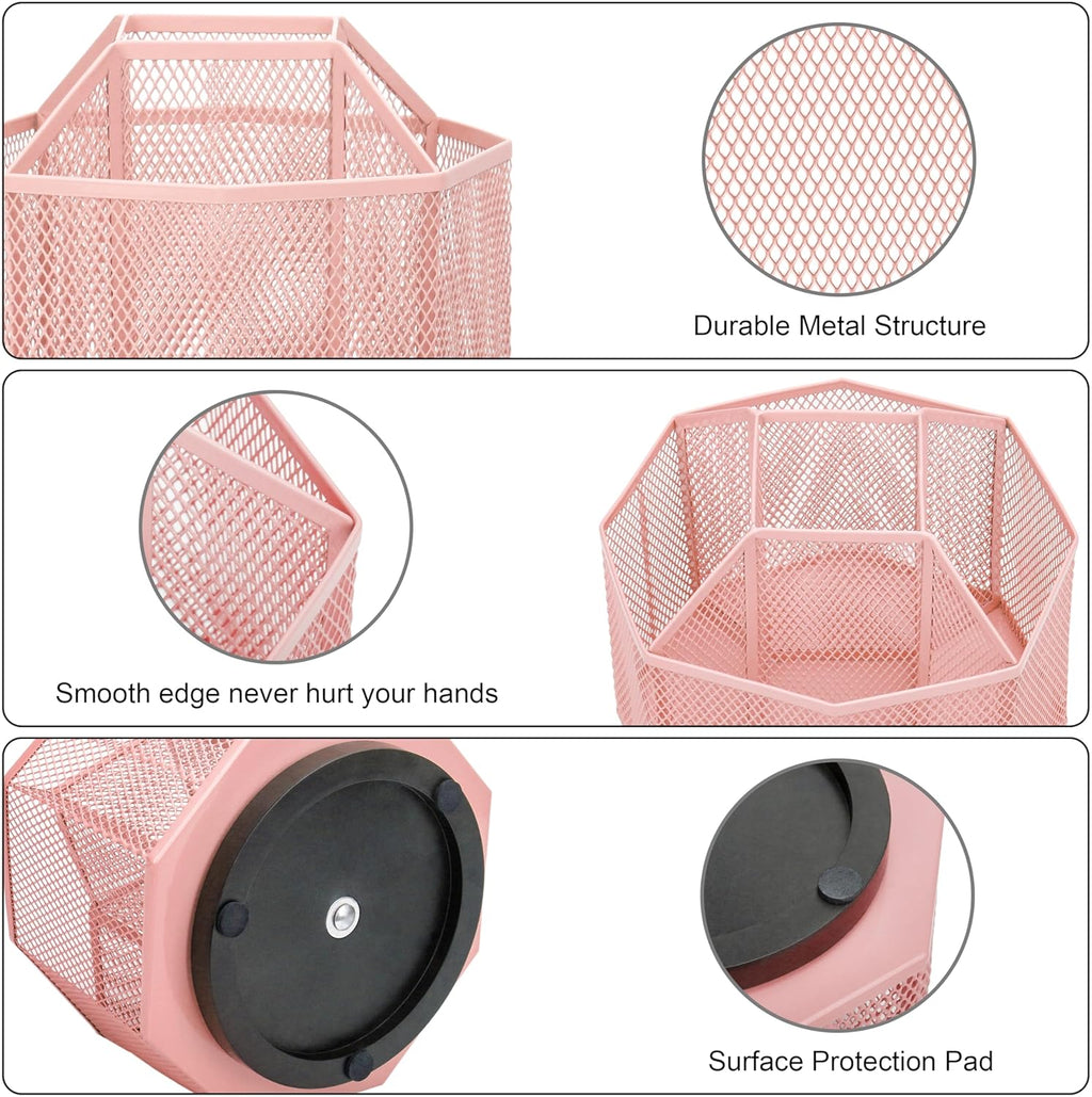 Stylish Light Pink EXERZ Desk Organiser - 360° Rotating Caddy with 5 Compartments for Ultimate Desk Tidy