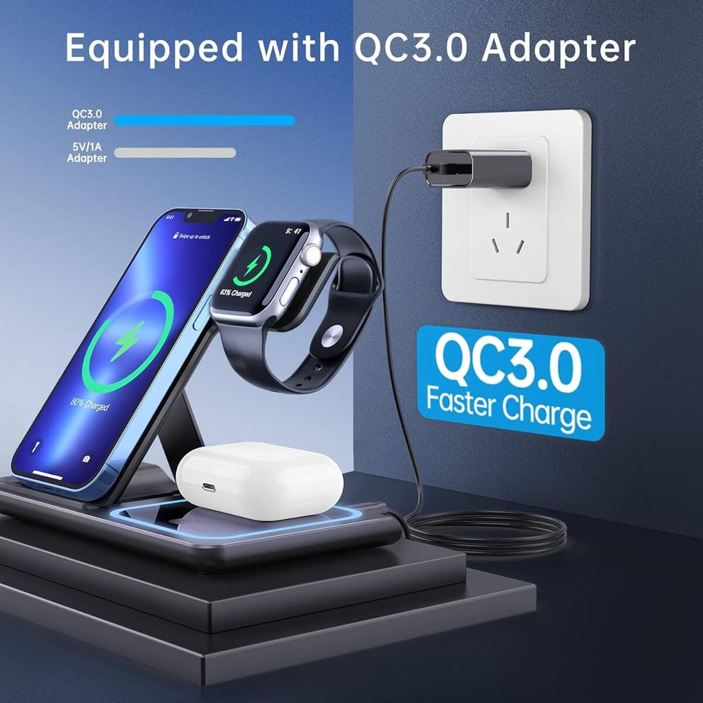 Wireless Charger for Iphone Apple Watch & Airpods 3 in 1 Wireless Charger Stand